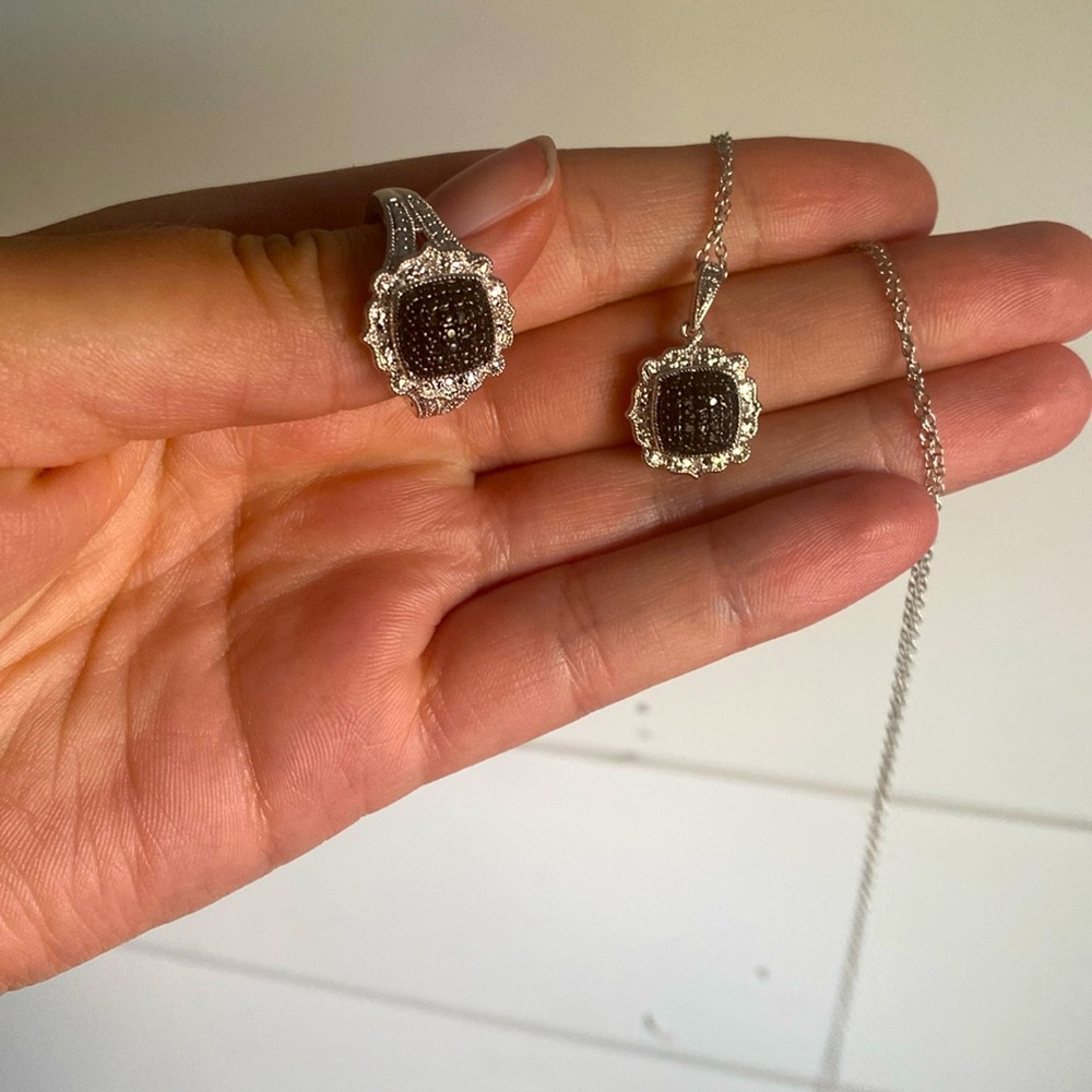 Black and White Diamond Necklace and Ring set! Gothic Style